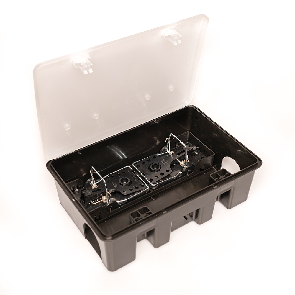 MUBCM304ITUV – Compact rat bait box with rat snap trap, transparent