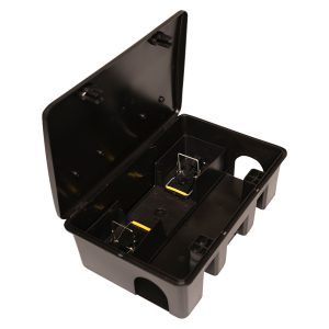 MUBCM305ITFE – Compact rat bait box with mouse snap trap, black