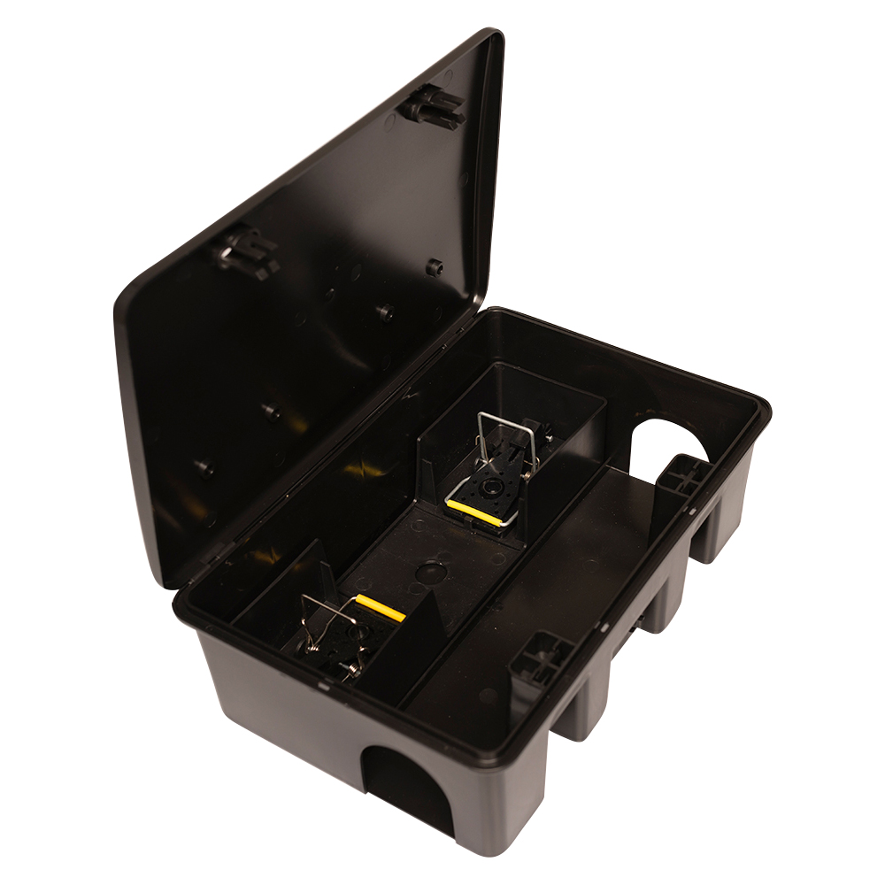 MUBCM305ITFE – Compact rat bait box with mouse snap trap, black
